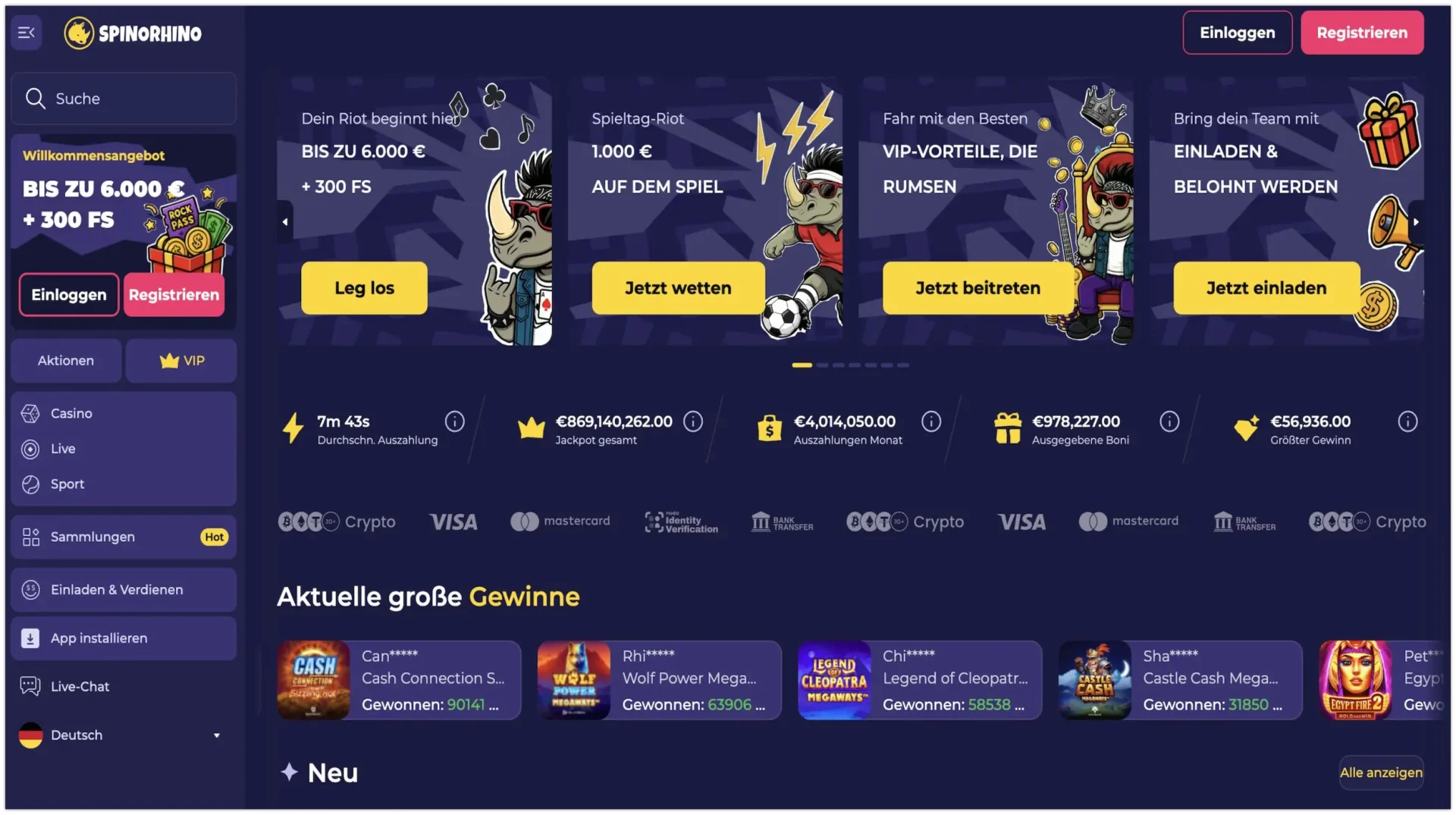 Offizielle Website von Spinorhino Casino